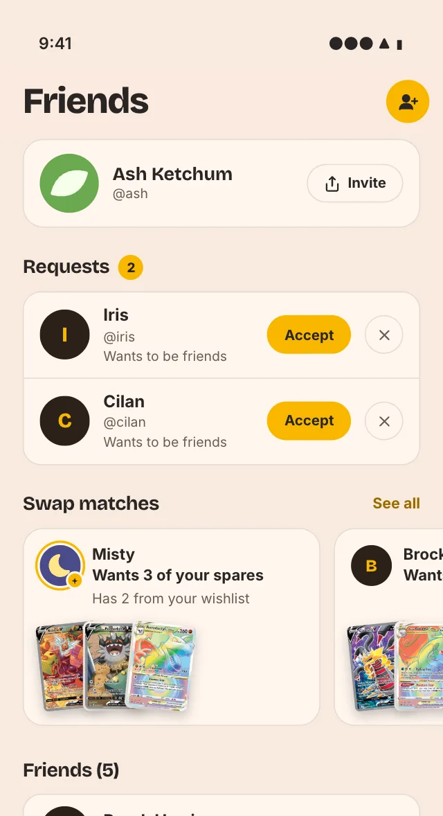 Friends with requests and swap matches