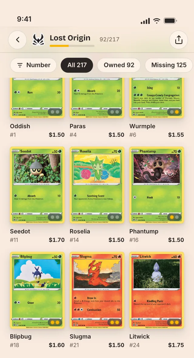 Lost Origin set checklist in Pooka