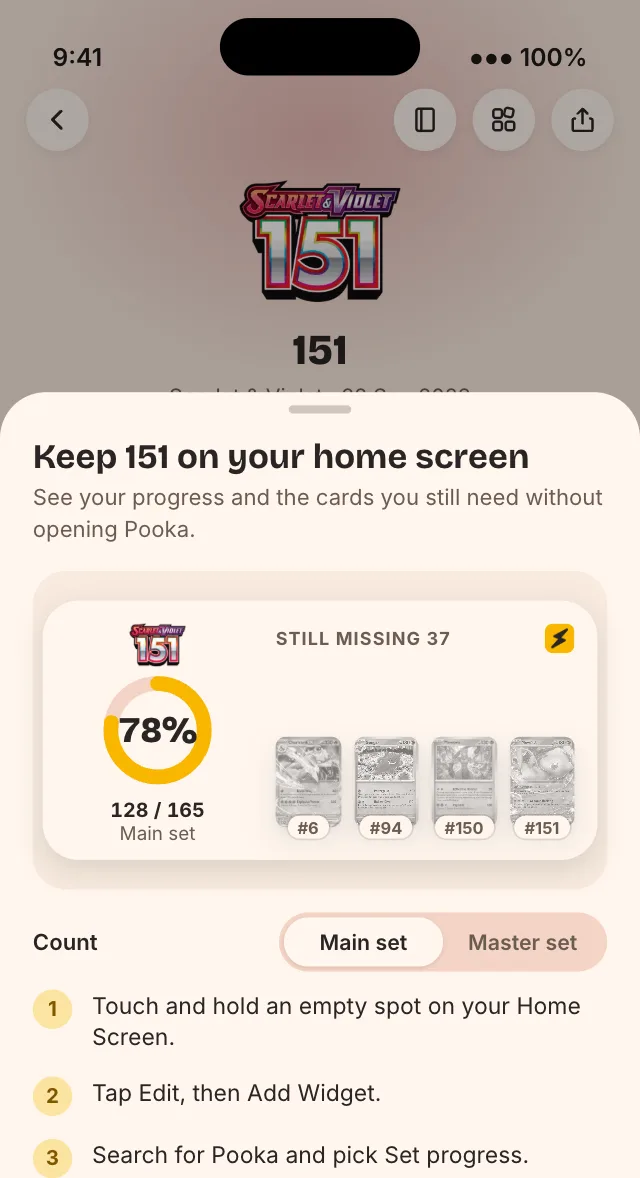 Add a set widget from its page